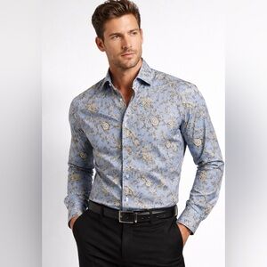 Bogosse Blue Paisley Button Down Shirt Mens Size 6 large  Designer Luxury